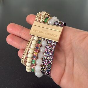 Victoria Emerson Reno Boho Cuff Bracelet – Mixed Beads, Shell, Glitter